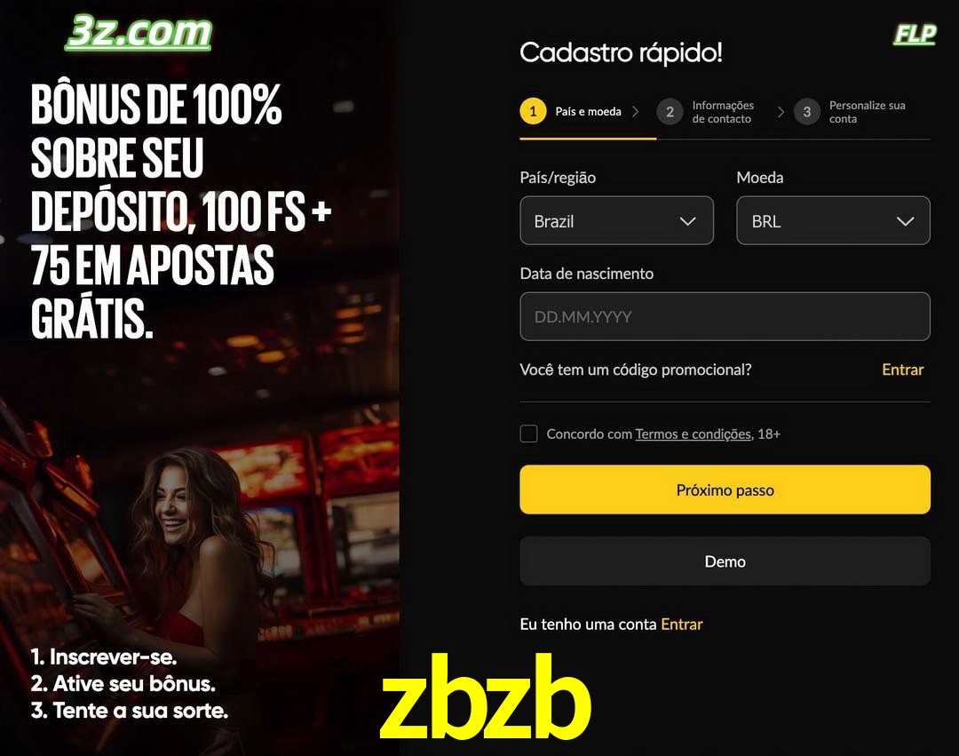 zbzb registro oficial cassino online Brasil com bônus de depósito e free spins
